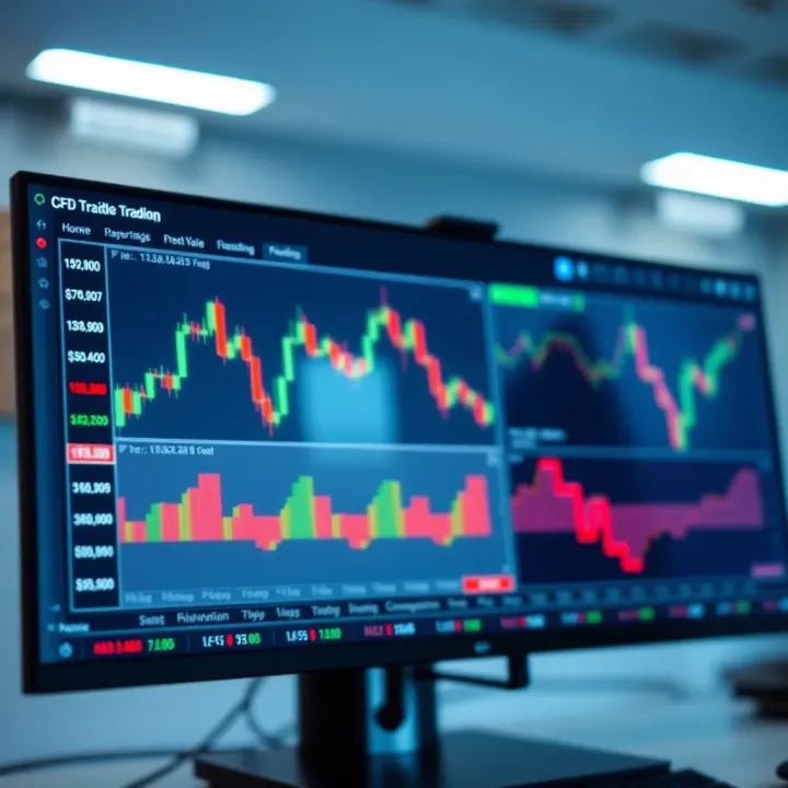 Screenshot of a CFD trading platform interface displaying charts and trade options