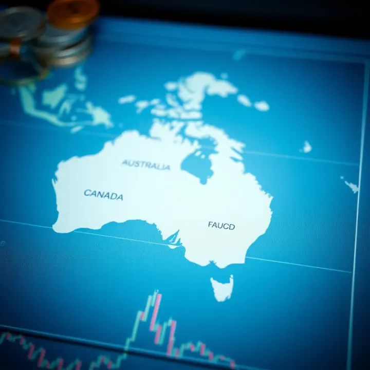 Map highlighting Australia and Canada emphasizing economic factors influencing currency exchange