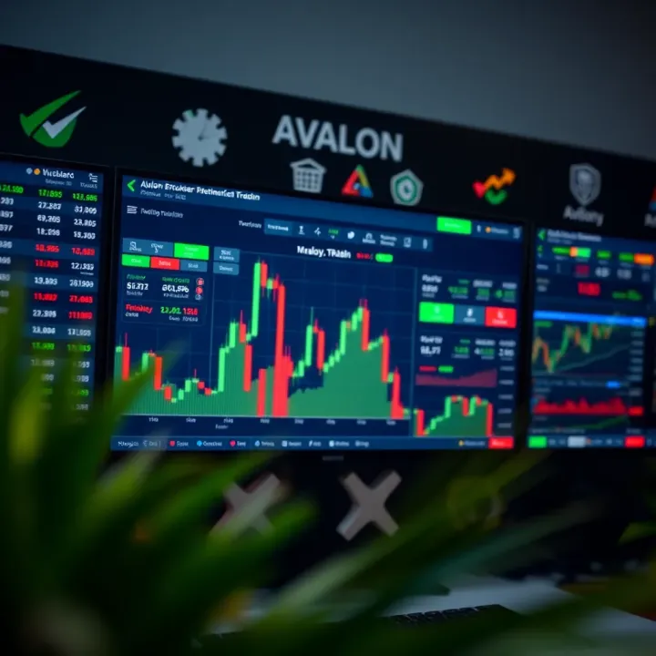 Dashboard displaying Avalon Broker's trading platform with charts and market data