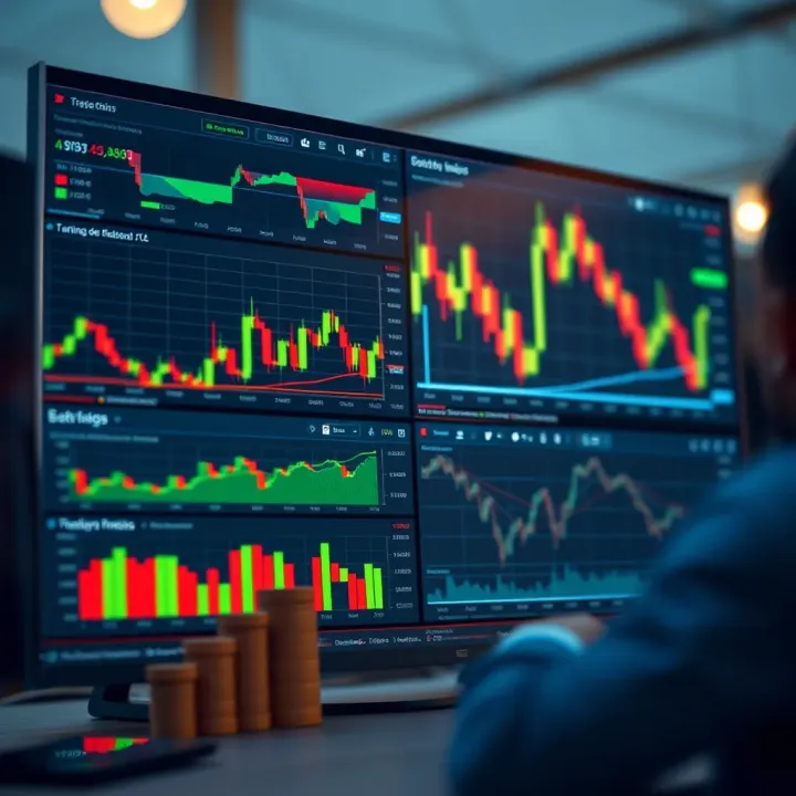 User interface showing various trading platform features and charts
