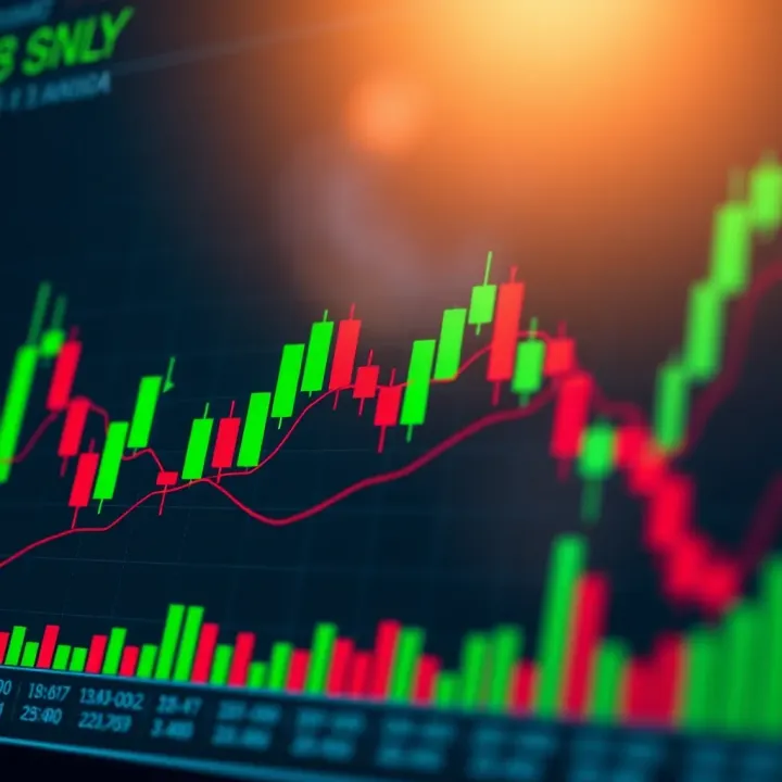 Graph illustrating binary options trading with green and red candlesticks