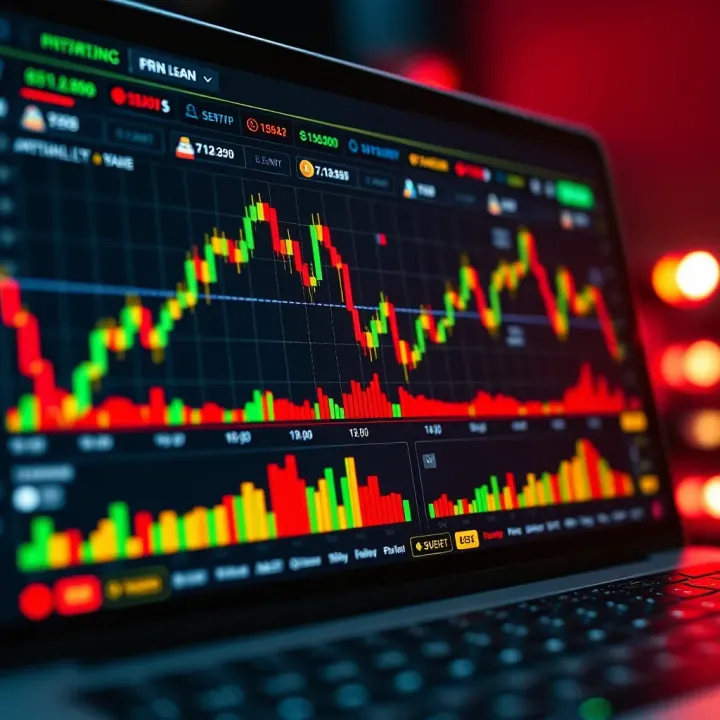Graph showing binary options trading platform interface with charts and trading options