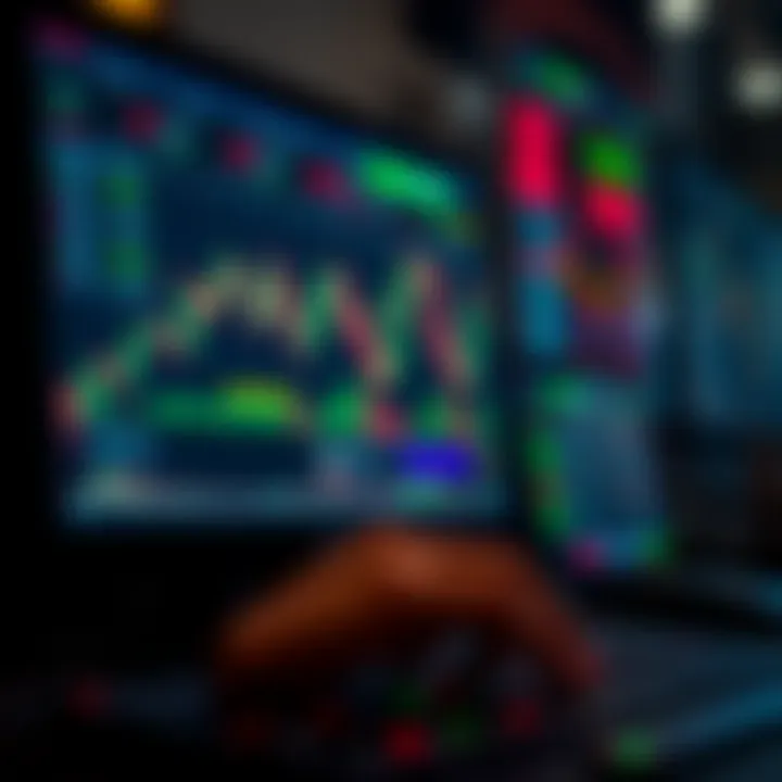 Digital representation of binary options trading with financial charts and data