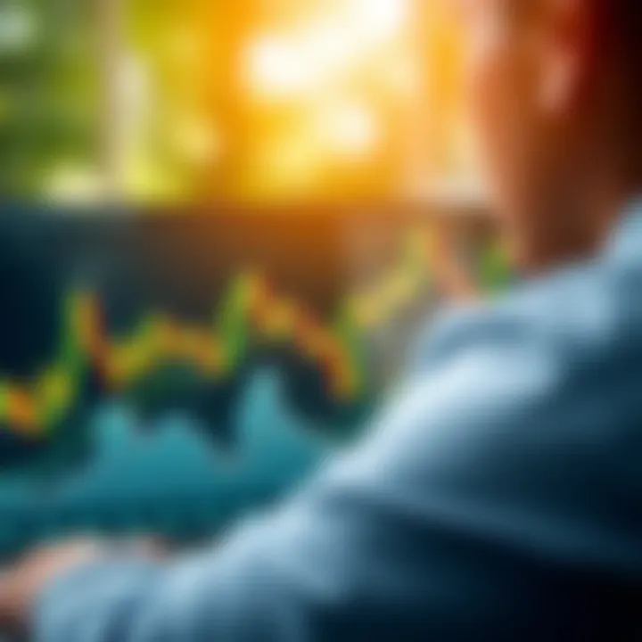 Graph illustrating binary options trading with fluctuating market trends and investment signals