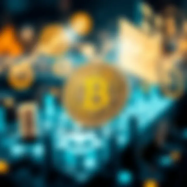 Digital representation of Bitcoin surrounded by futuristic financial icons symbolizing technological advancements and economic integration