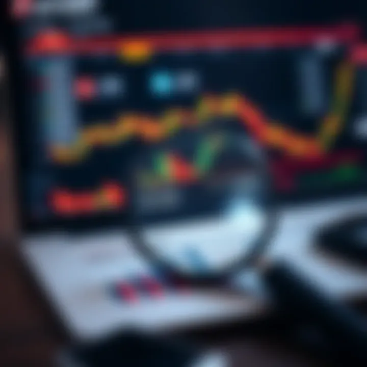 Graph and magnifying glass illustrating user reviews and platform analysis