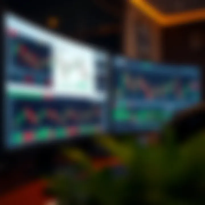 Optimal Curved Monitors for Enhanced Trading Visualization Dual curved monitors displaying financial charts and trading platform interface