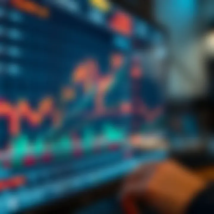 Digital interface showing financial charts and trading graphs with upward trends