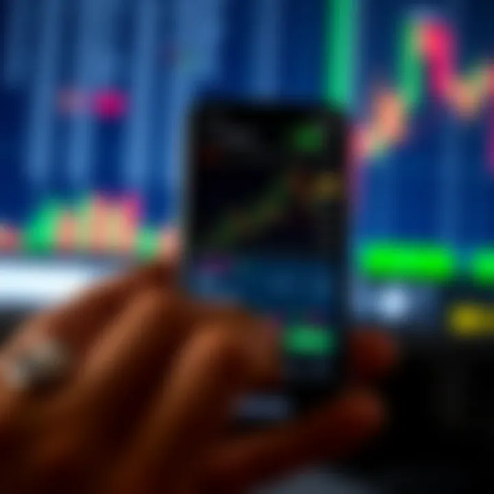 Mobile phone displaying the Pocket Option app interface with trading charts and options