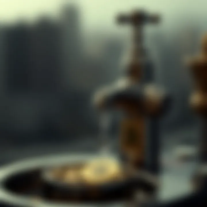 Digital representation of Dogecoin faucet symbol dispensing coins