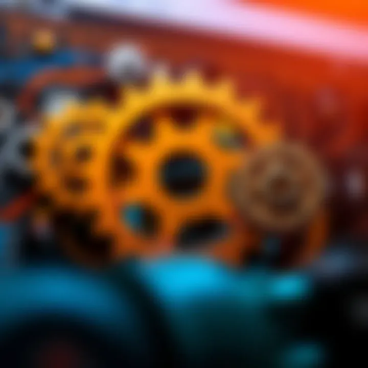 Visual representation of a website structure with gears symbolizing technical optimization and quality content