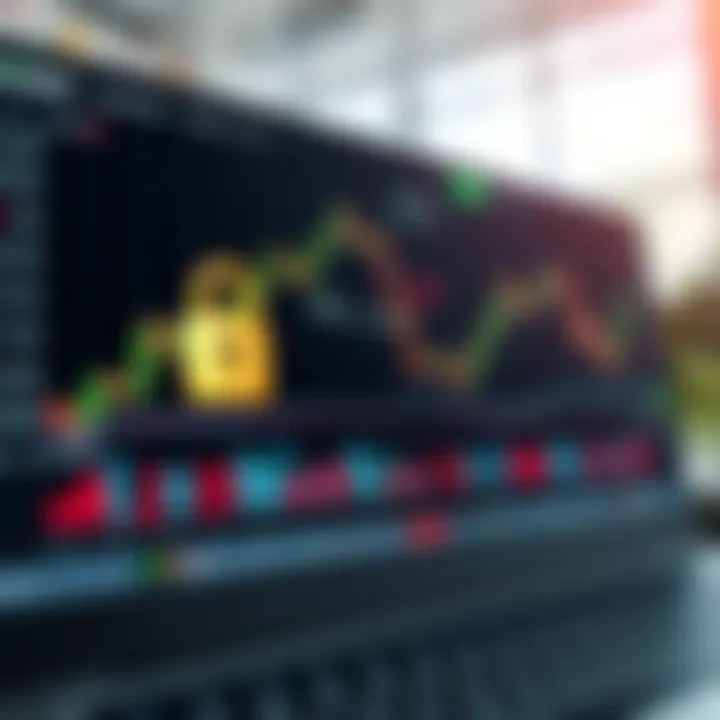 Secure online investment platform interface with charts and secure lock icon