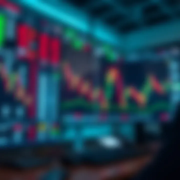Illustration of a virtual trading platform with charts and a risk-free practice environment
