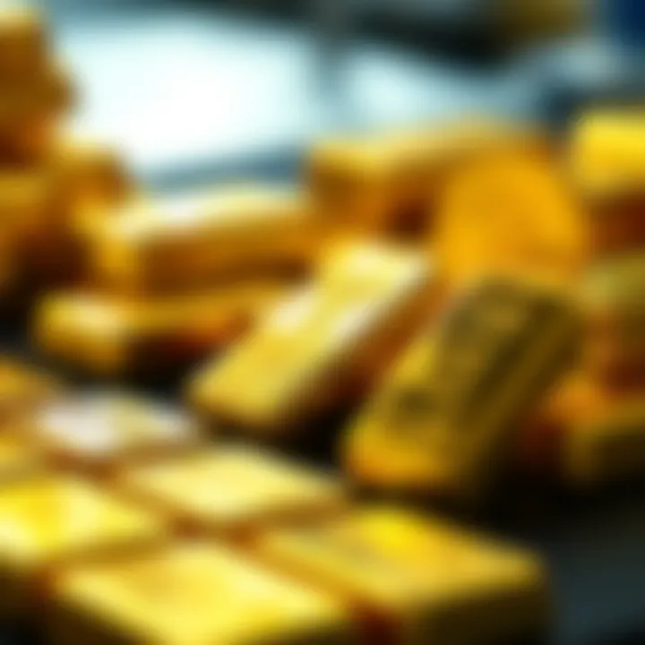 Various gold bars of different sizes arranged to illustrate market weight variations