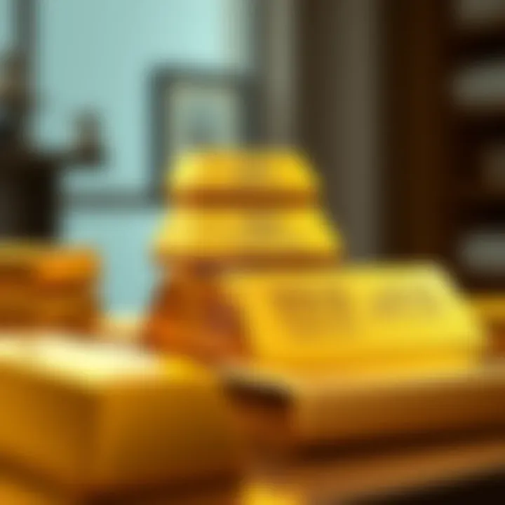 Different sizes of gold bars stacked to show standard weights and shapes