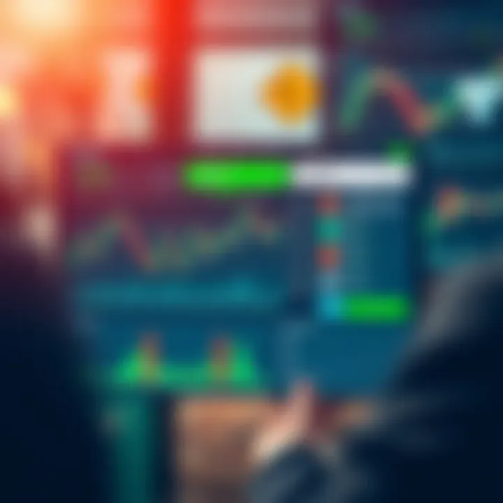 Demo trading platform interface showing charts and virtual currency balance