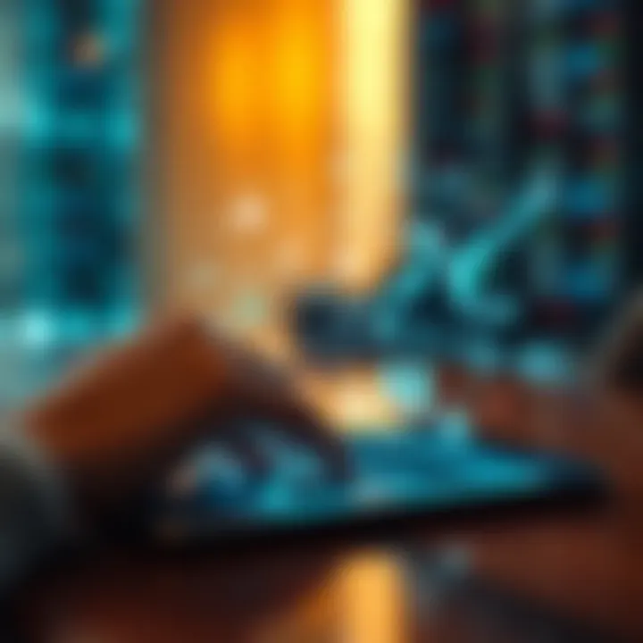 Conceptual illustration of mobile technology integrating with financial market symbols and digital data streams