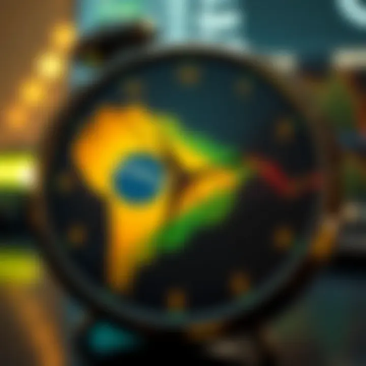 Clock overlay with Brazilian map showing optimal Forex trading hours