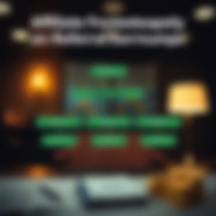 Diagram illustrating the affiliate program structure with referral links and earnings flow