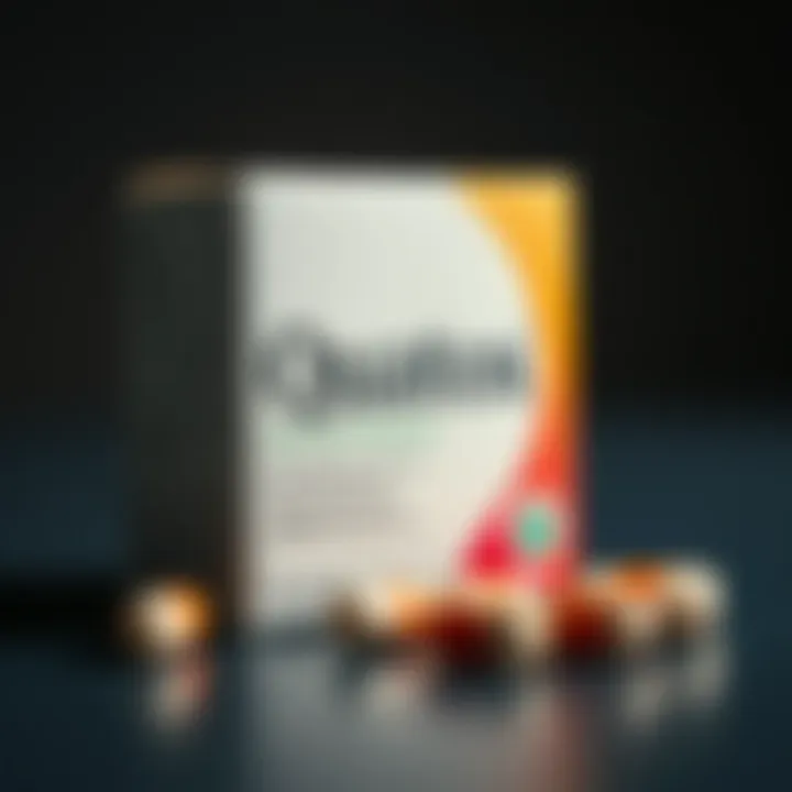 Close-up of Quatox medicine box with capsules beside it