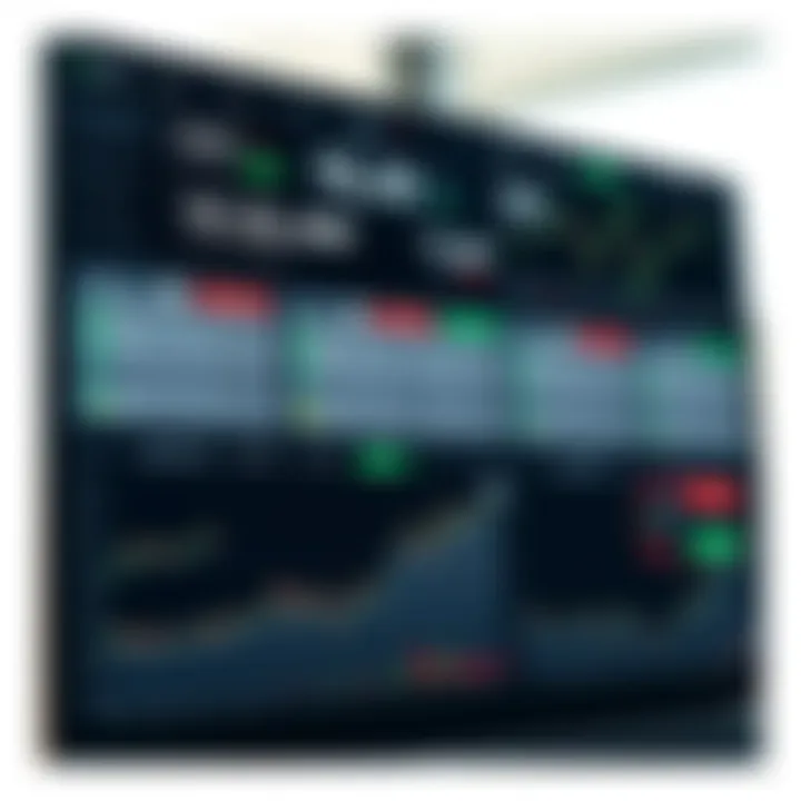 Interface layout of a digital trading platform showing various asset options and real-time charts