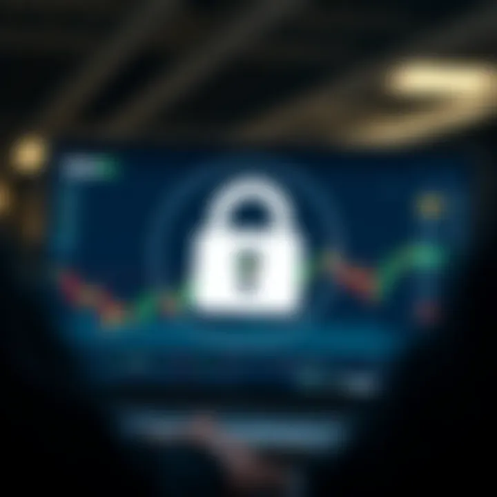 Secure online trading environment with padlock symbol representing safety features