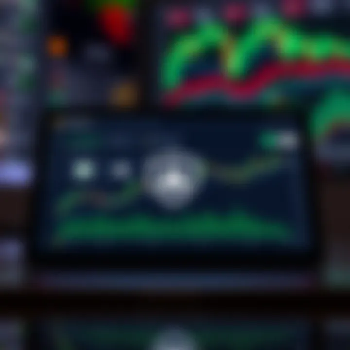 Illustration of a digital device displaying a trading dashboard with security icons