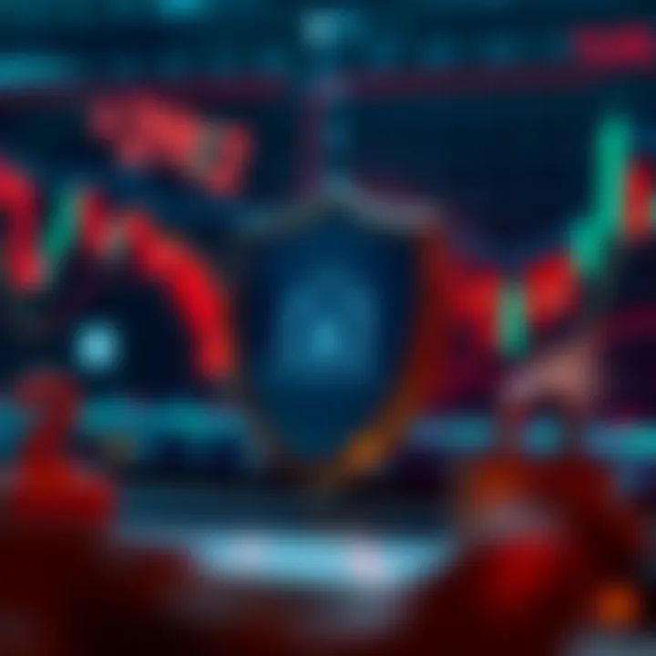 Secure online trading concept with shield and currency symbols