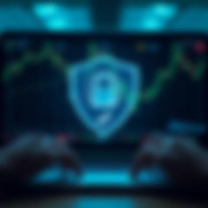 Illustration of secure online transaction with shield and checkmark symbolizing safety in trading
