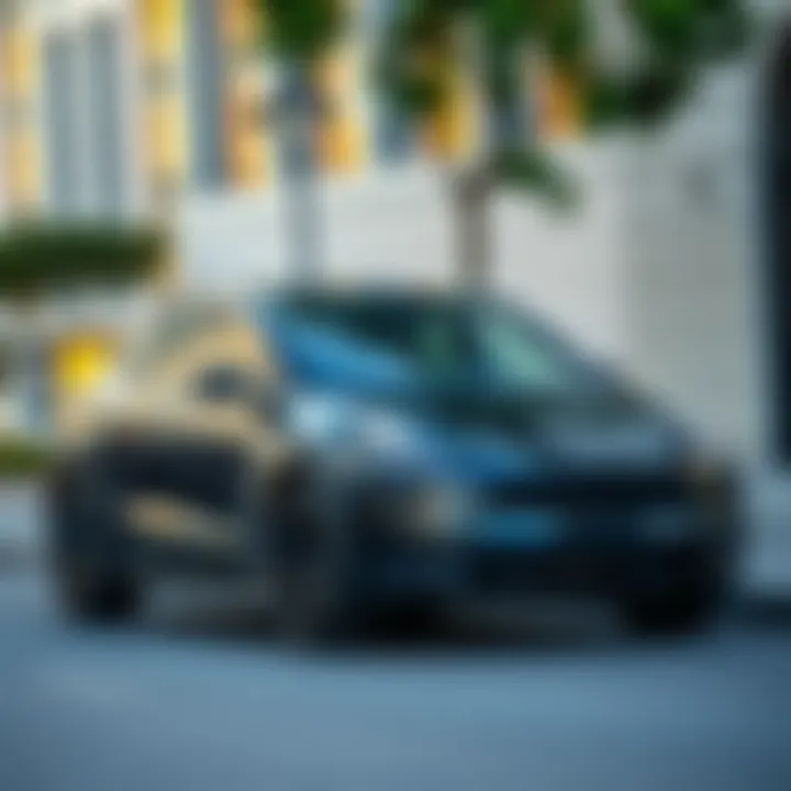 Tesla Model Y electric SUV parked in urban environment showcasing sleek design and aerodynamic features