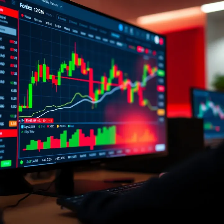 User interface of a forex trading platform displaying market charts and trading options