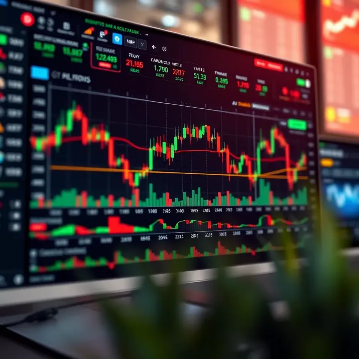 Graphical interface of a financial trading platform showing market charts and trading options