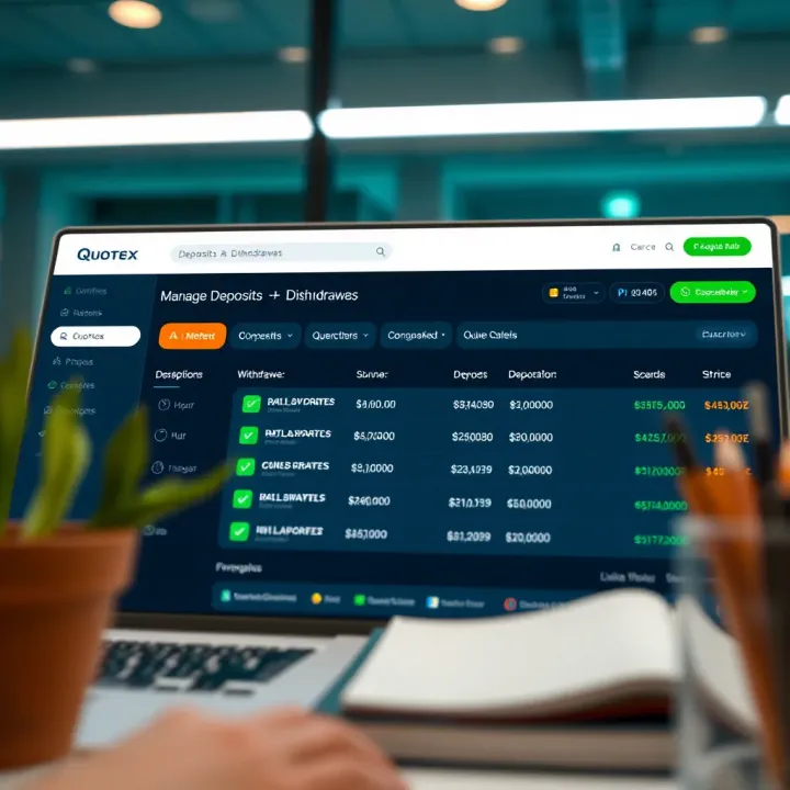 Managing Deposits and Withdrawals on Quotex Platform Dashboard showing various deposit and withdrawal options on Quotex interface