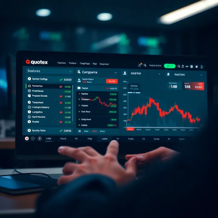 Dashboard of Quotex trading platform displaying various account features and security settings