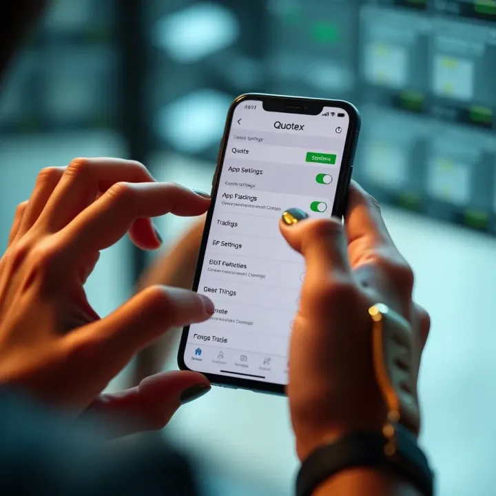 User configuring Quotex app settings on smartphone for optimized online trading