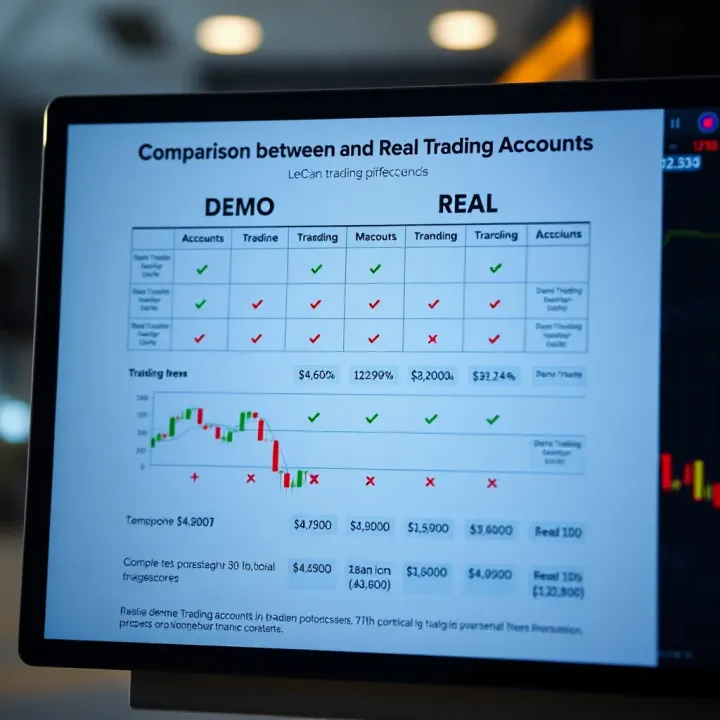 Comparison Between Demo and Real Trading Accounts Comparison chart illustrating key differences between demo trading accounts and real trading accounts