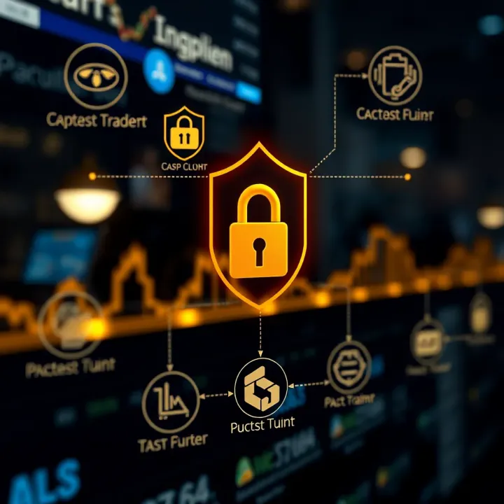 Security features and regulatory compliance icons related to online trading platforms