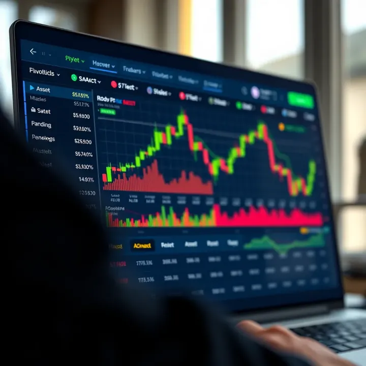 User interface of Quotex trading platform showing asset selection and market charts