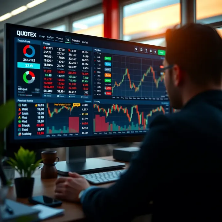 User interface of Quotex trading platform showing various market options and trading tools