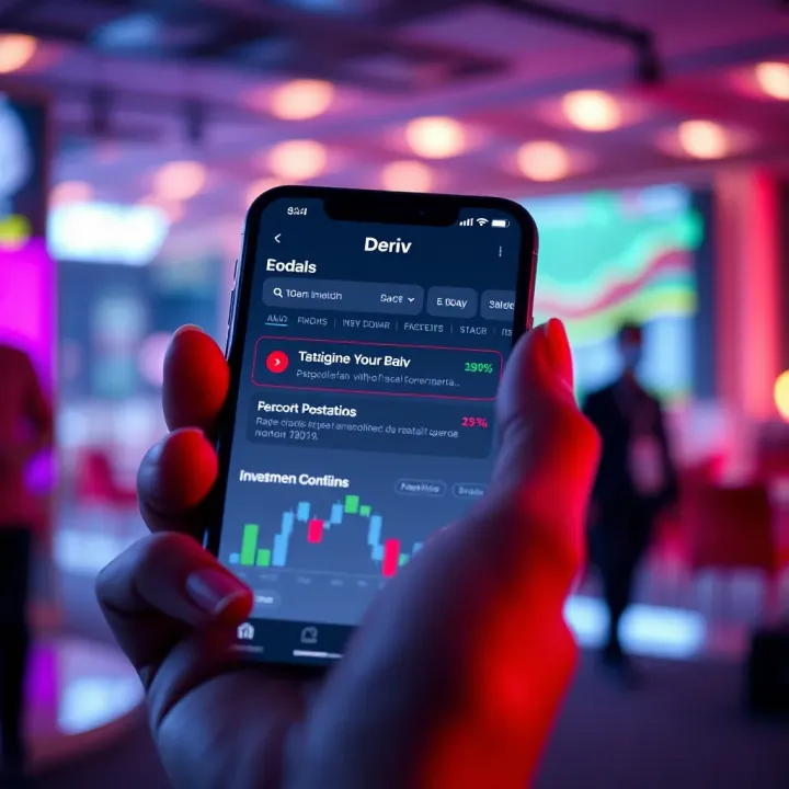 User interface showcasing the Deriv app's investment options and real-time market data