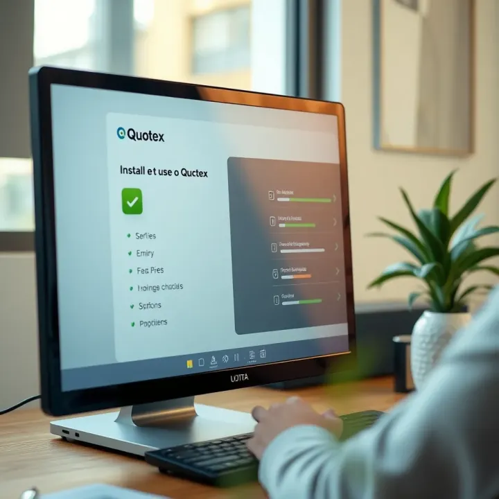 Secure installation process of Quotex app on a computer with system requirements checklist