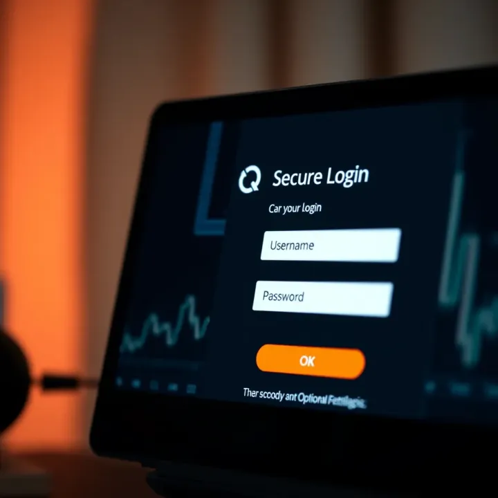 Screenshot of a secure login page on the IQ Option platform showing username and password fields