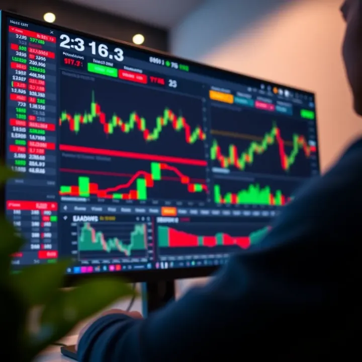 Trading Platform User Interface with Real-Time Market Data User interface displaying various trading charts and real-time market data on a desktop platform