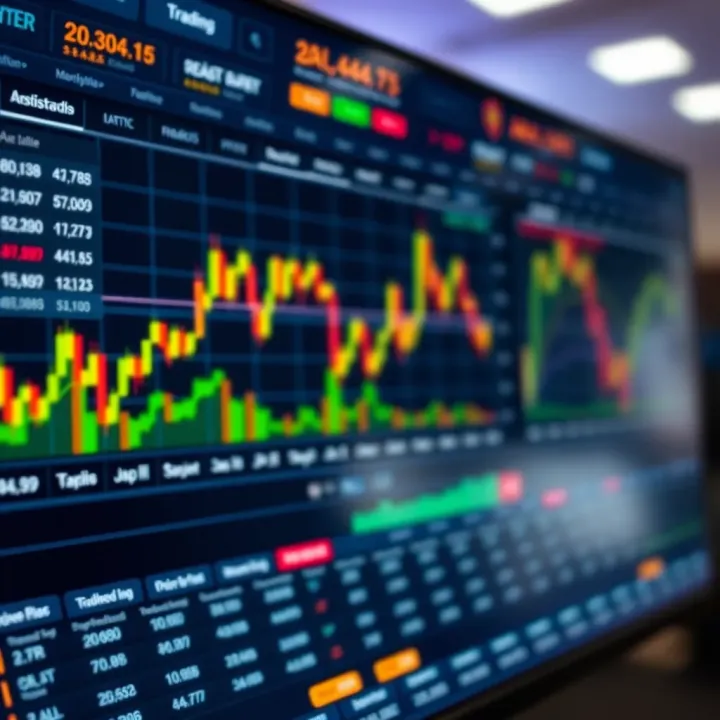 Dashboard of a trading platform showing asset charts and market data