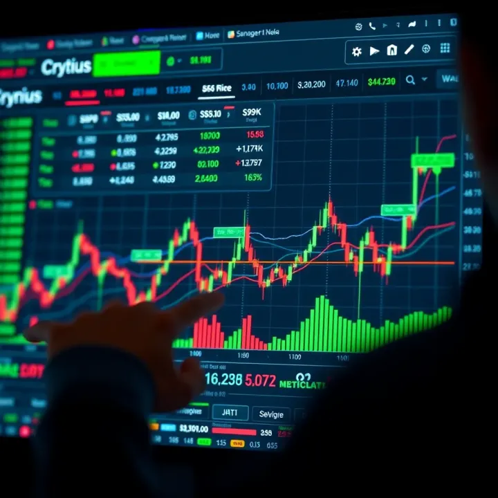 Digital interface displaying real-time cryptocurrency trading data and analytics
