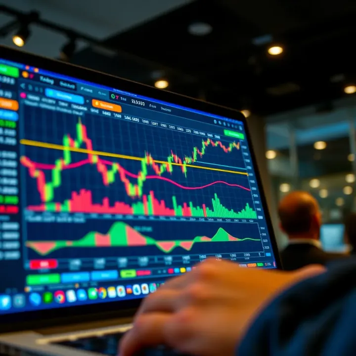Trading Platform with Demo Account Simulation Trading platform interface showing simulation of market trades with virtual funds
