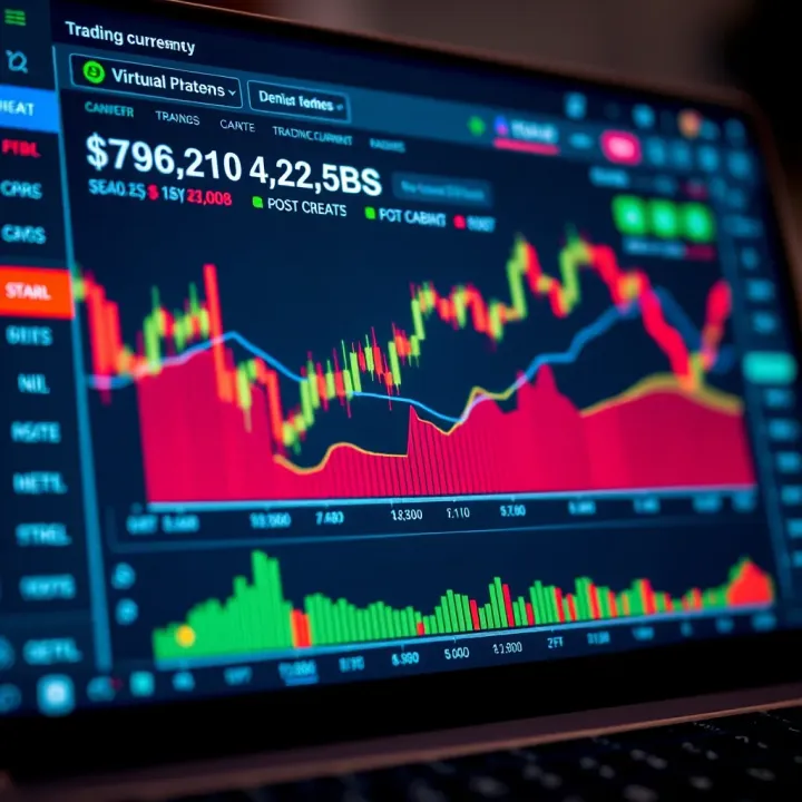 Trading platform interface displaying demo account with virtual currency and trading options