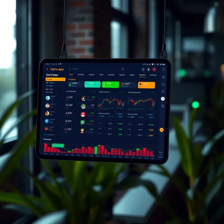 Overview of Deriv.app interface showing various financial assets and trading options