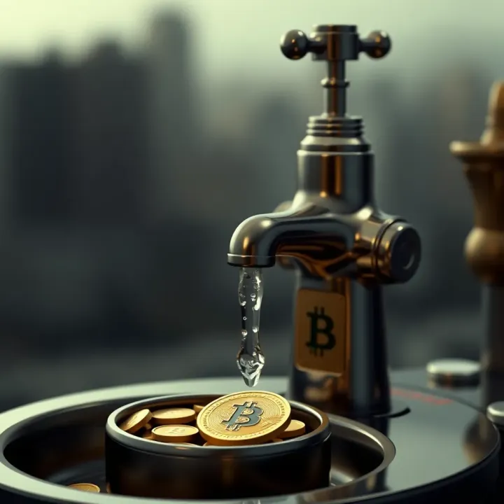 Digital representation of Dogecoin faucet symbol dispensing coins