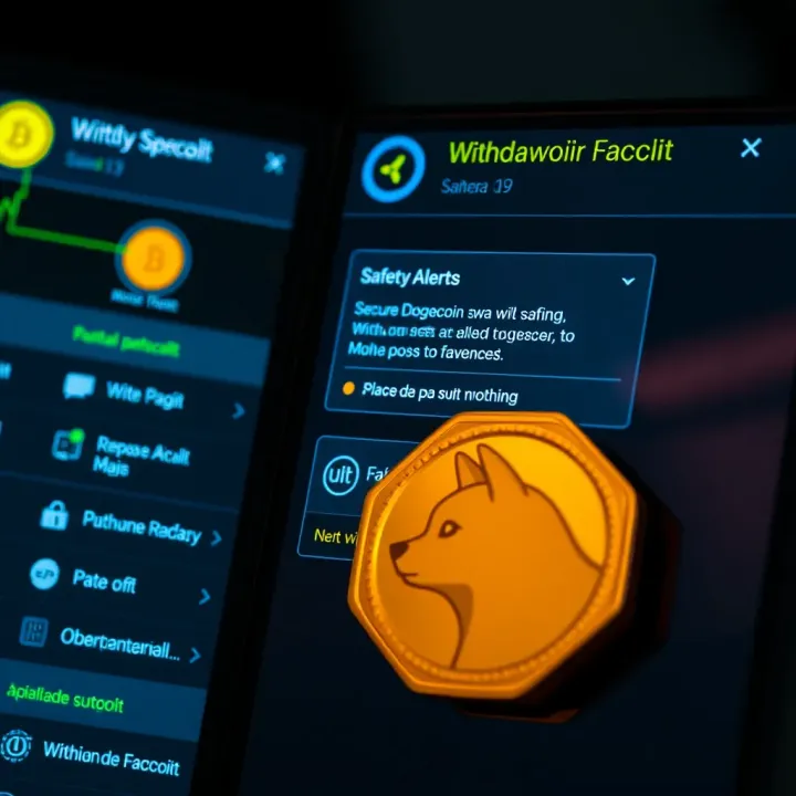Secure Dogecoin Wallet Withdrawal and Safety Features Secure Dogecoin wallet interface showing withdrawal options and safety alerts